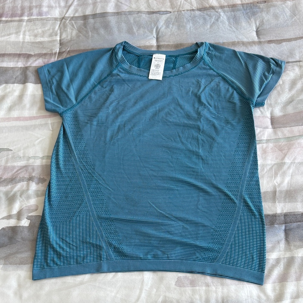 Athleta Striped Blue Short Sleeve Tee
